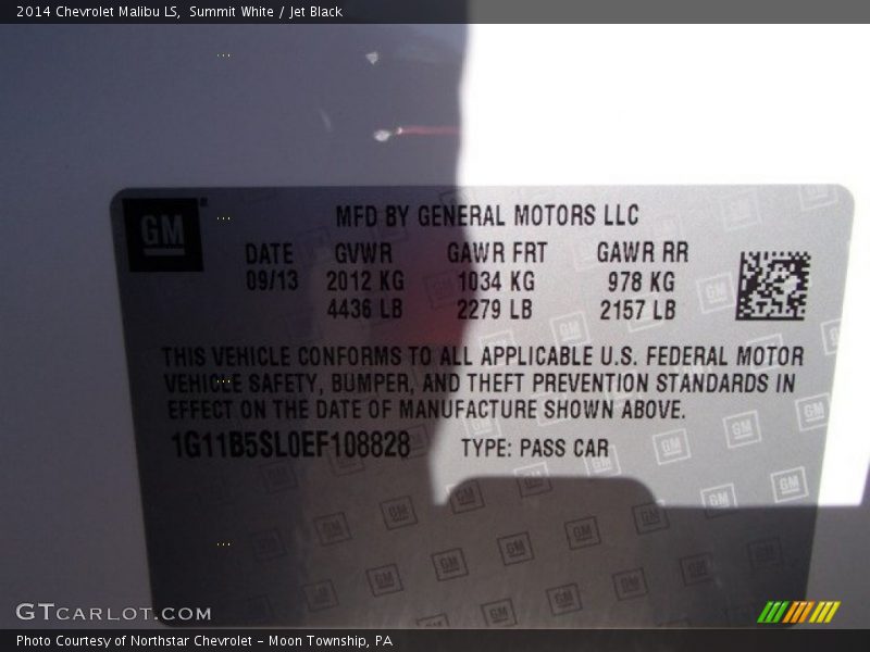 Summit White / Jet Black 2014 Chevrolet Malibu LS