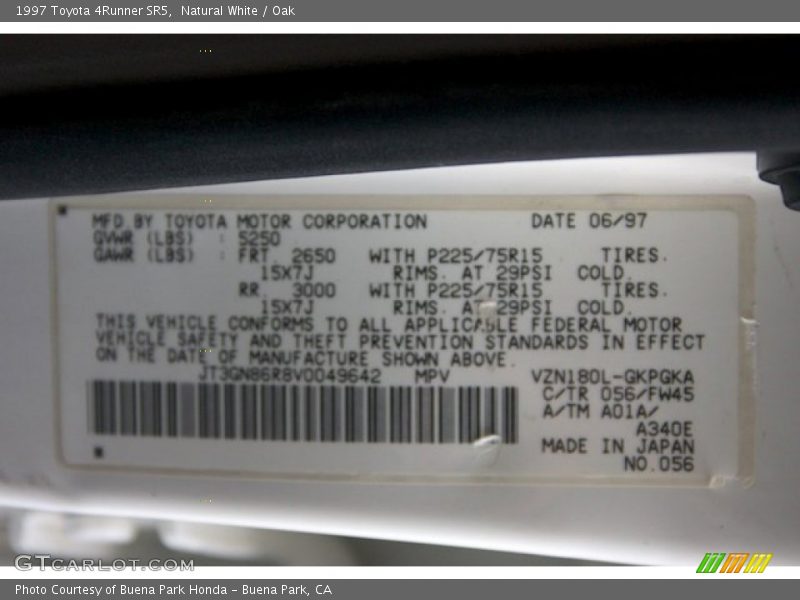 Natural White / Oak 1997 Toyota 4Runner SR5