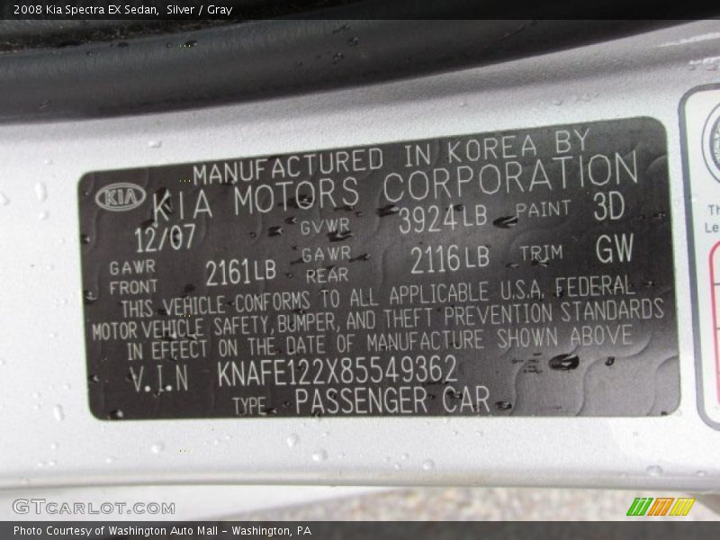 Silver / Gray 2008 Kia Spectra EX Sedan