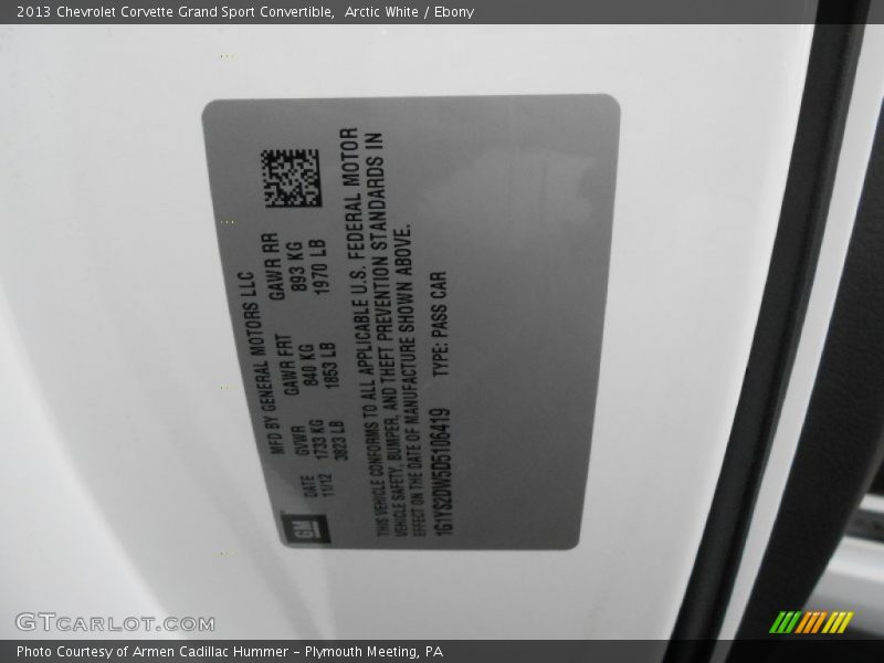 Arctic White / Ebony 2013 Chevrolet Corvette Grand Sport Convertible