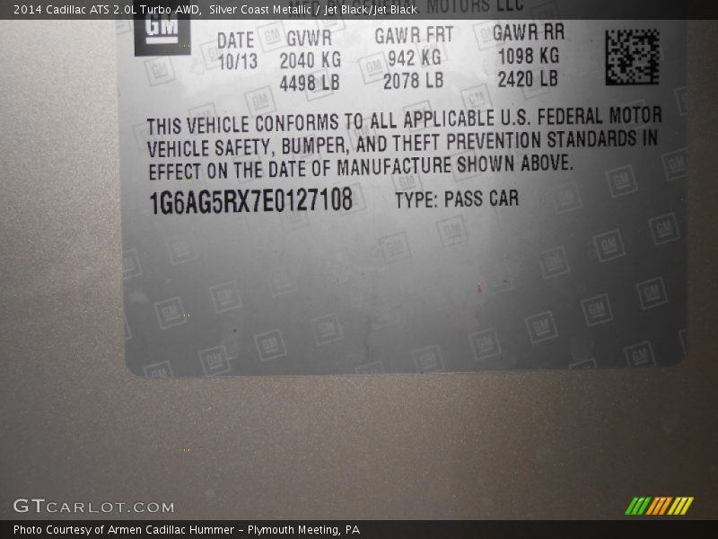 Silver Coast Metallic / Jet Black/Jet Black 2014 Cadillac ATS 2.0L Turbo AWD