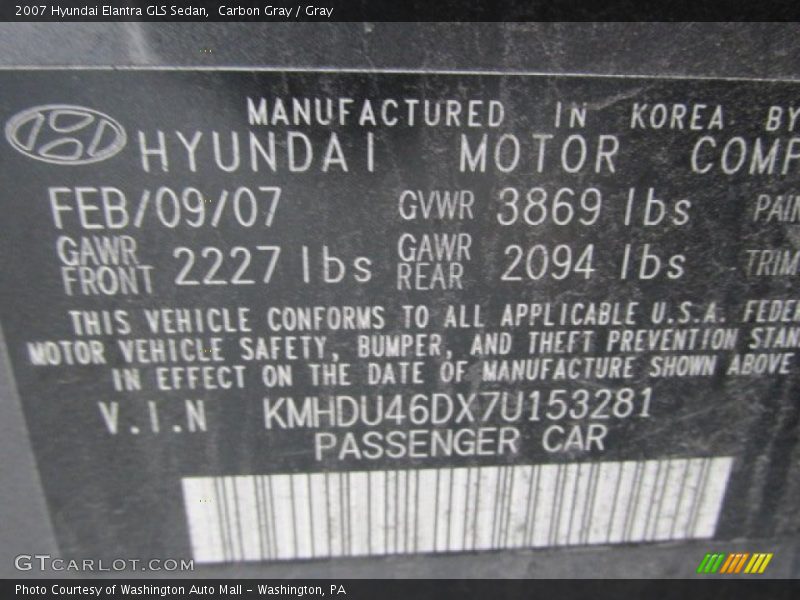 Carbon Gray / Gray 2007 Hyundai Elantra GLS Sedan