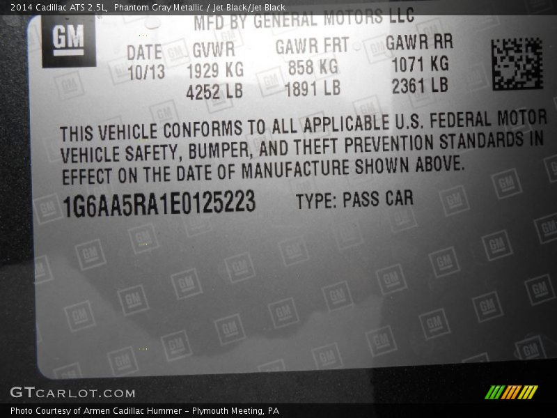 Phantom Gray Metallic / Jet Black/Jet Black 2014 Cadillac ATS 2.5L