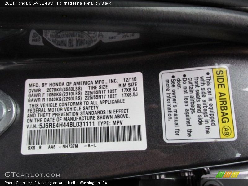 Polished Metal Metallic / Black 2011 Honda CR-V SE 4WD