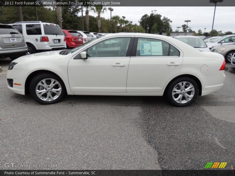 White Platinum Tri-Coat / Medium Light Stone 2012 Ford Fusion SE