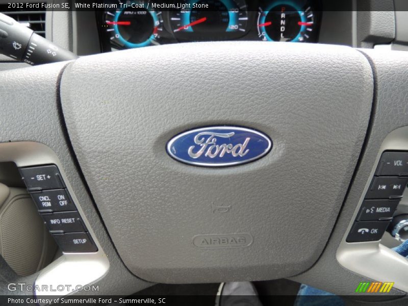 White Platinum Tri-Coat / Medium Light Stone 2012 Ford Fusion SE