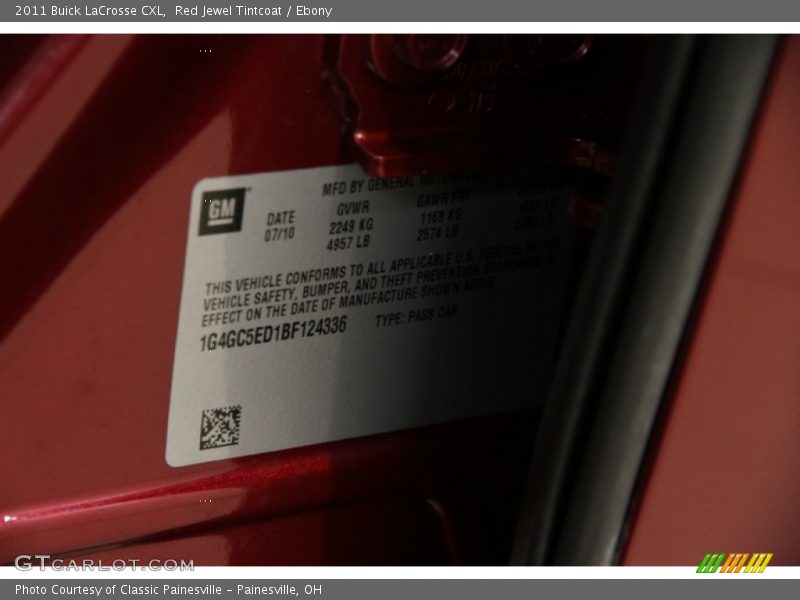 Red Jewel Tintcoat / Ebony 2011 Buick LaCrosse CXL