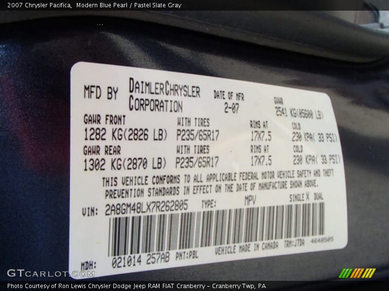 Modern Blue Pearl / Pastel Slate Gray 2007 Chrysler Pacifica