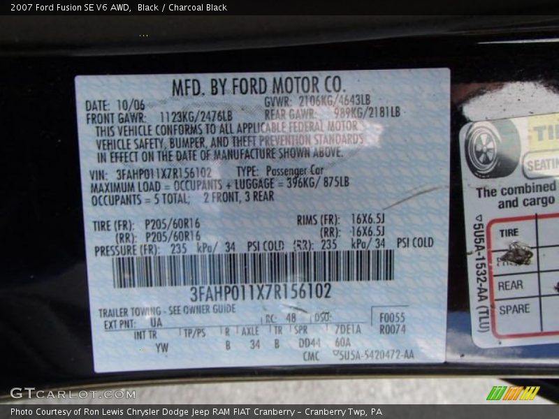 Black / Charcoal Black 2007 Ford Fusion SE V6 AWD