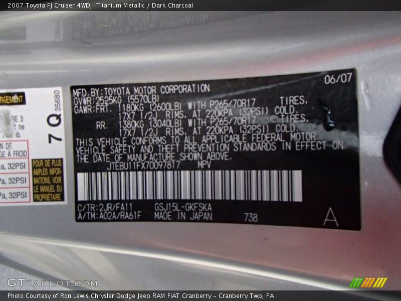 Titanium Metallic / Dark Charcoal 2007 Toyota FJ Cruiser 4WD