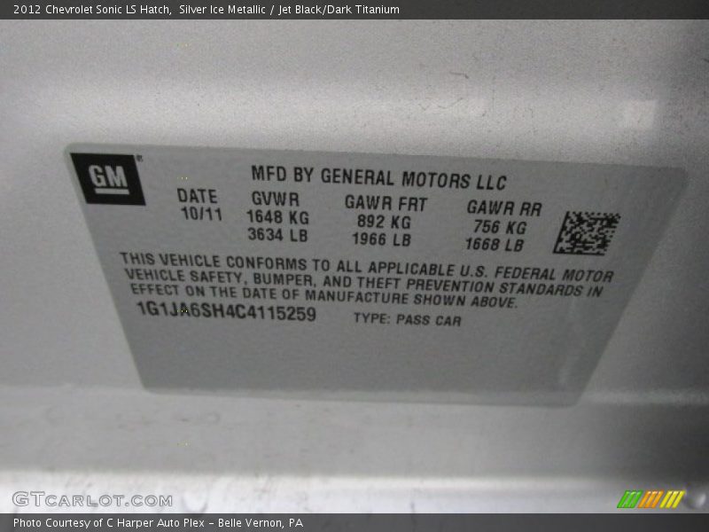 Silver Ice Metallic / Jet Black/Dark Titanium 2012 Chevrolet Sonic LS Hatch
