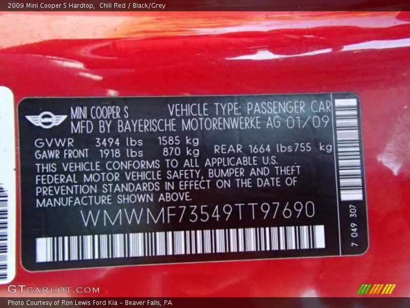 Chili Red / Black/Grey 2009 Mini Cooper S Hardtop