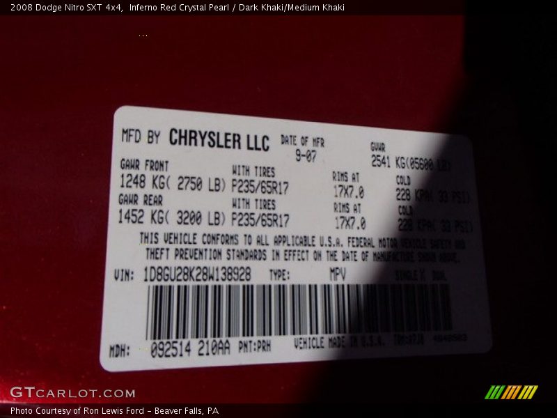 Inferno Red Crystal Pearl / Dark Khaki/Medium Khaki 2008 Dodge Nitro SXT 4x4