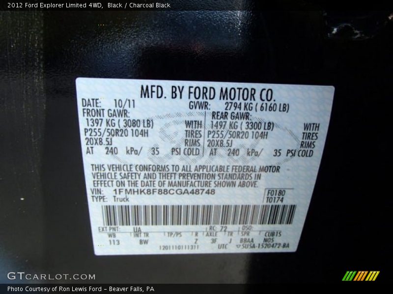 Black / Charcoal Black 2012 Ford Explorer Limited 4WD