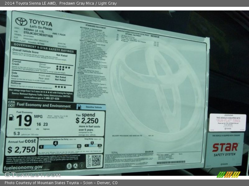 Predawn Gray Mica / Light Gray 2014 Toyota Sienna LE AWD