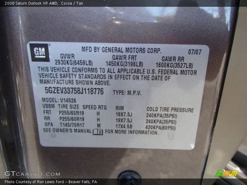 Cocoa / Tan 2008 Saturn Outlook XR AWD