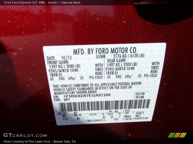 Sunset / Charcoal Black 2014 Ford Explorer XLT 4WD