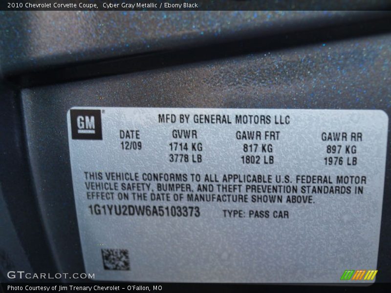 Cyber Gray Metallic / Ebony Black 2010 Chevrolet Corvette Coupe