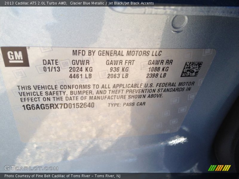 Glacier Blue Metallic / Jet Black/Jet Black Accents 2013 Cadillac ATS 2.0L Turbo AWD