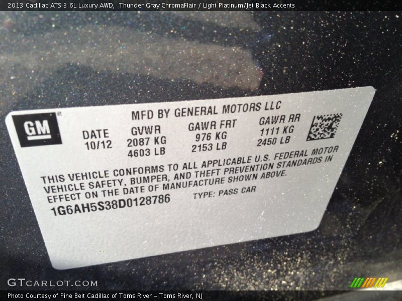 Thunder Gray ChromaFlair / Light Platinum/Jet Black Accents 2013 Cadillac ATS 3.6L Luxury AWD