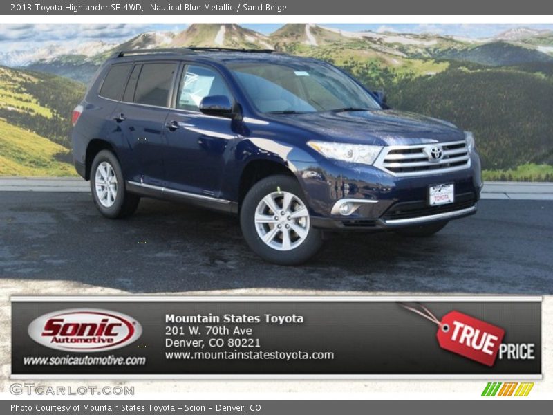 Nautical Blue Metallic / Sand Beige 2013 Toyota Highlander SE 4WD