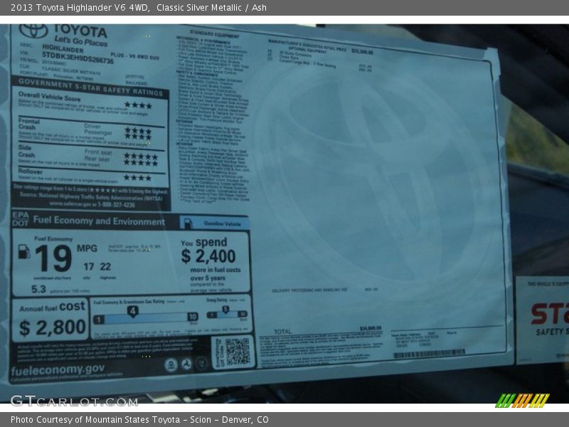Classic Silver Metallic / Ash 2013 Toyota Highlander V6 4WD