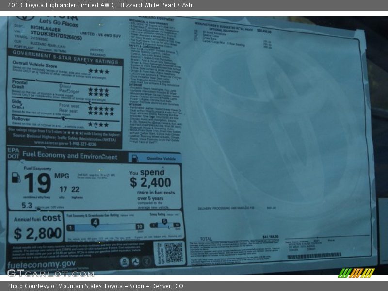 Blizzard White Pearl / Ash 2013 Toyota Highlander Limited 4WD