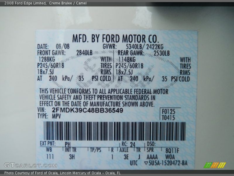 Creme Brulee / Camel 2008 Ford Edge Limited