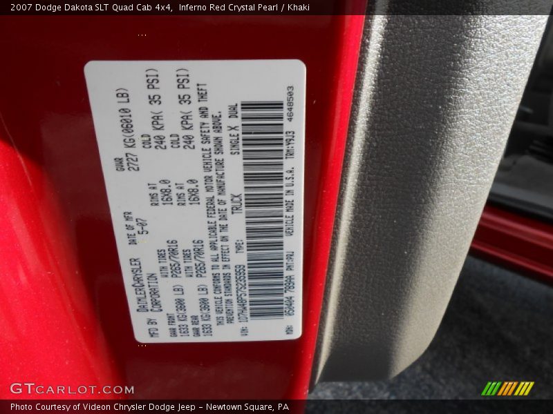 Inferno Red Crystal Pearl / Khaki 2007 Dodge Dakota SLT Quad Cab 4x4