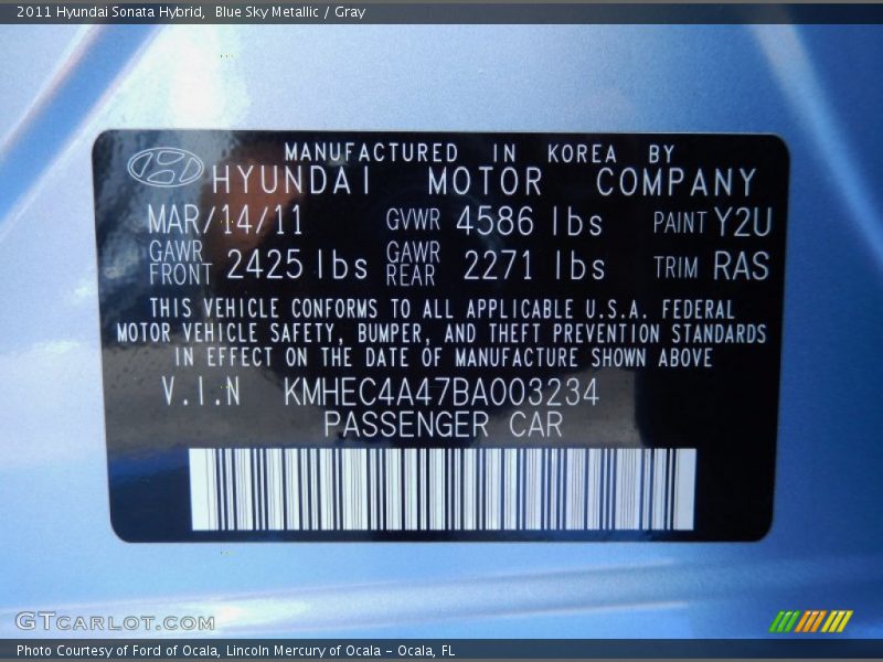 Blue Sky Metallic / Gray 2011 Hyundai Sonata Hybrid