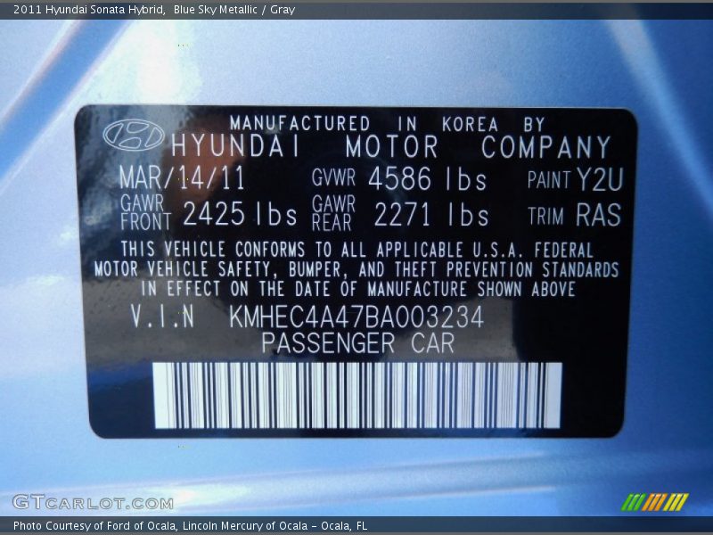 Blue Sky Metallic / Gray 2011 Hyundai Sonata Hybrid