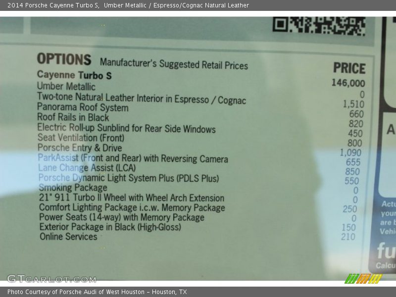  2014 Cayenne Turbo S Window Sticker