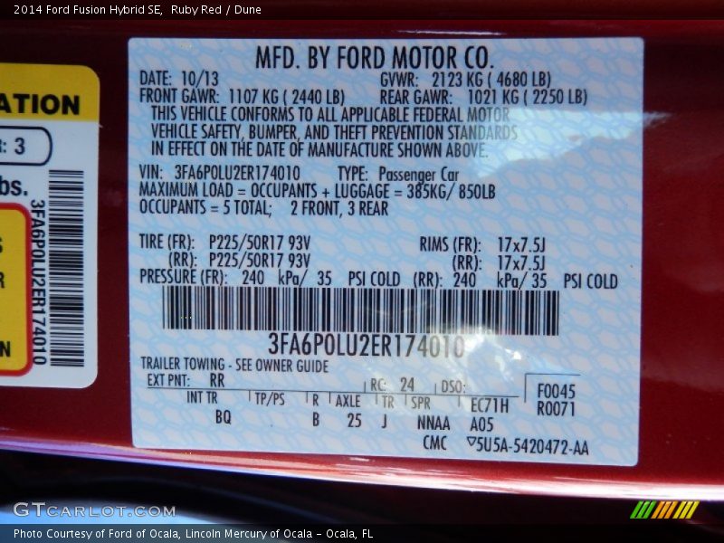 Ruby Red / Dune 2014 Ford Fusion Hybrid SE
