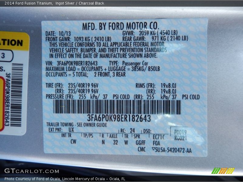 Ingot Silver / Charcoal Black 2014 Ford Fusion Titanium