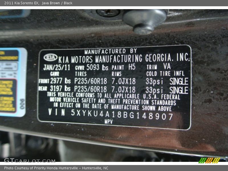 Java Brown / Black 2011 Kia Sorento EX
