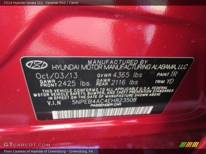 2014 Sonata GLS Venetian Red Color Code TR