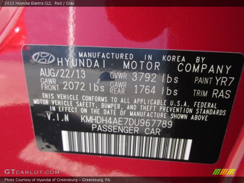 Red / Gray 2013 Hyundai Elantra GLS