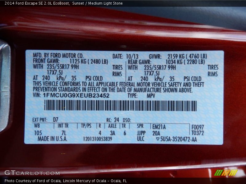 Sunset / Medium Light Stone 2014 Ford Escape SE 2.0L EcoBoost