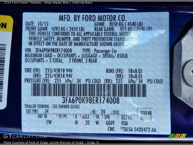 2014 Fusion Titanium Deep Impact Blue Color Code J4