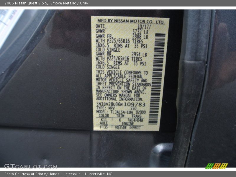 Smoke Metallic / Gray 2006 Nissan Quest 3.5 S