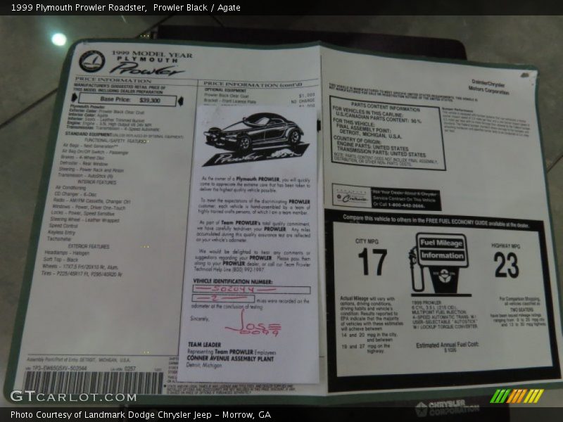  1999 Prowler Roadster Window Sticker