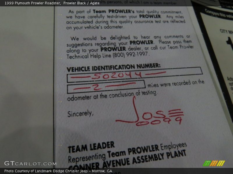  1999 Prowler Roadster Window Sticker