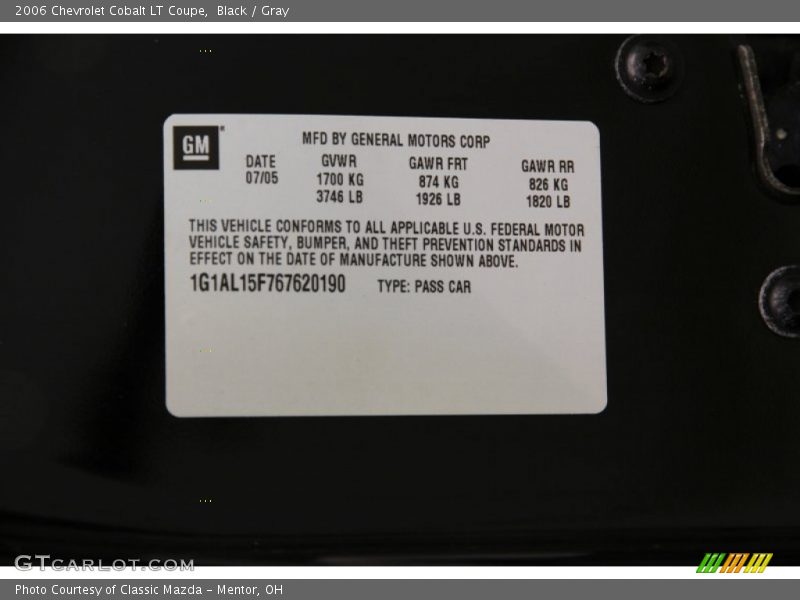 Black / Gray 2006 Chevrolet Cobalt LT Coupe
