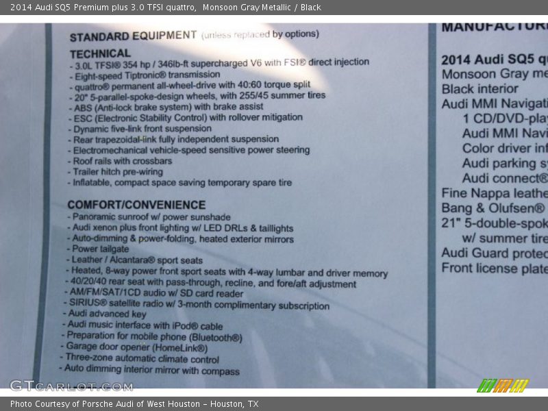  2014 SQ5 Premium plus 3.0 TFSI quattro Window Sticker