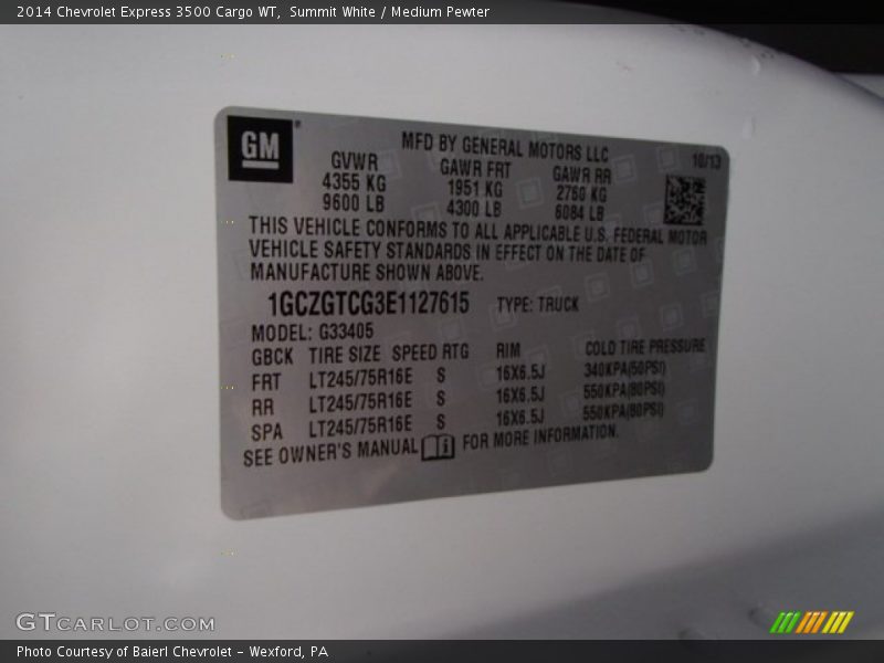 Summit White / Medium Pewter 2014 Chevrolet Express 3500 Cargo WT
