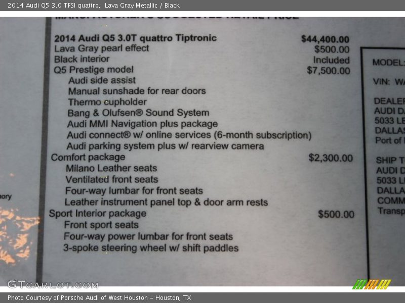 Lava Gray Metallic / Black 2014 Audi Q5 3.0 TFSI quattro