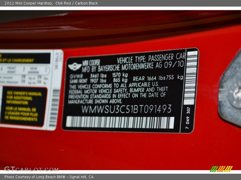Chili Red / Carbon Black 2011 Mini Cooper Hardtop