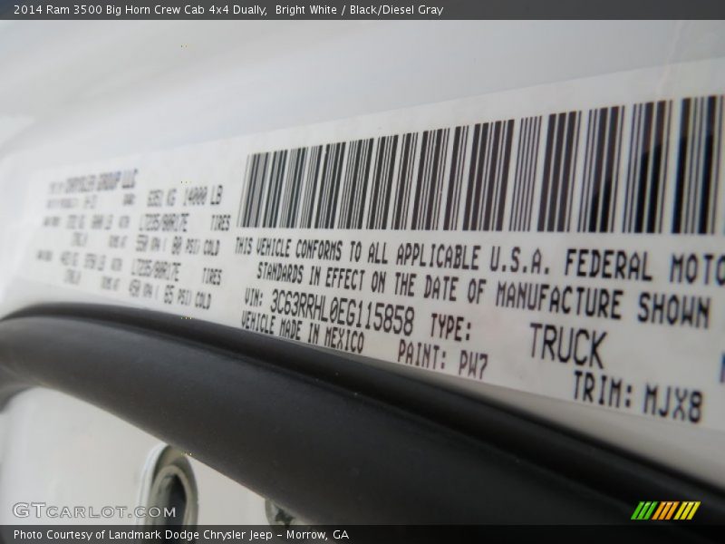 Bright White / Black/Diesel Gray 2014 Ram 3500 Big Horn Crew Cab 4x4 Dually