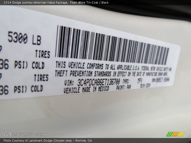 Pearl White Tri-Coat / Black 2014 Dodge Journey Amercian Value Package