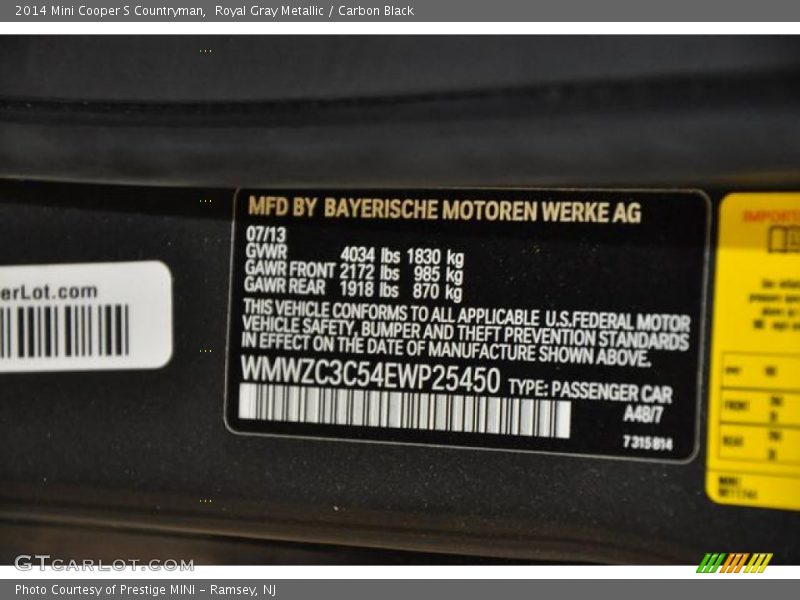 Royal Gray Metallic / Carbon Black 2014 Mini Cooper S Countryman